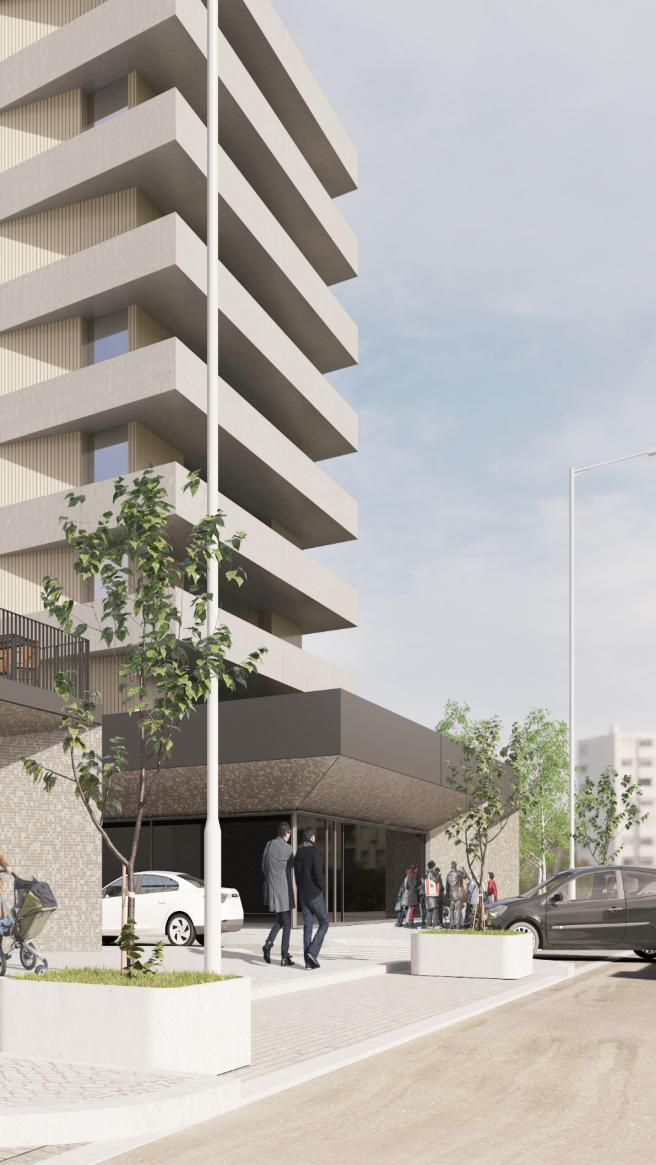 Render do Edifício D. Dinis em Odivelas — fachada principal